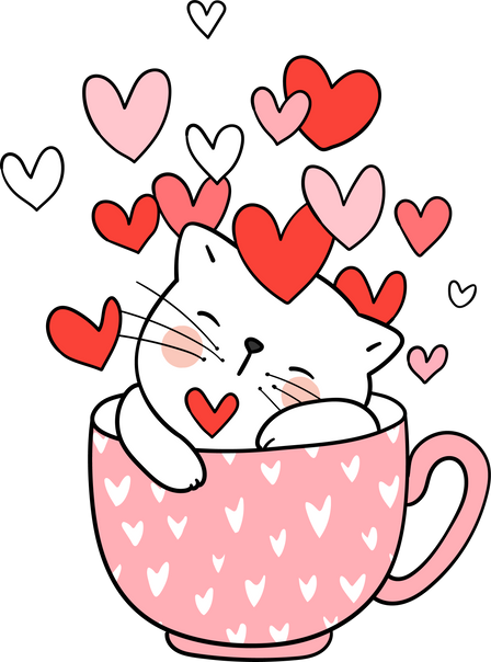 Cat in Teacup with Hearts